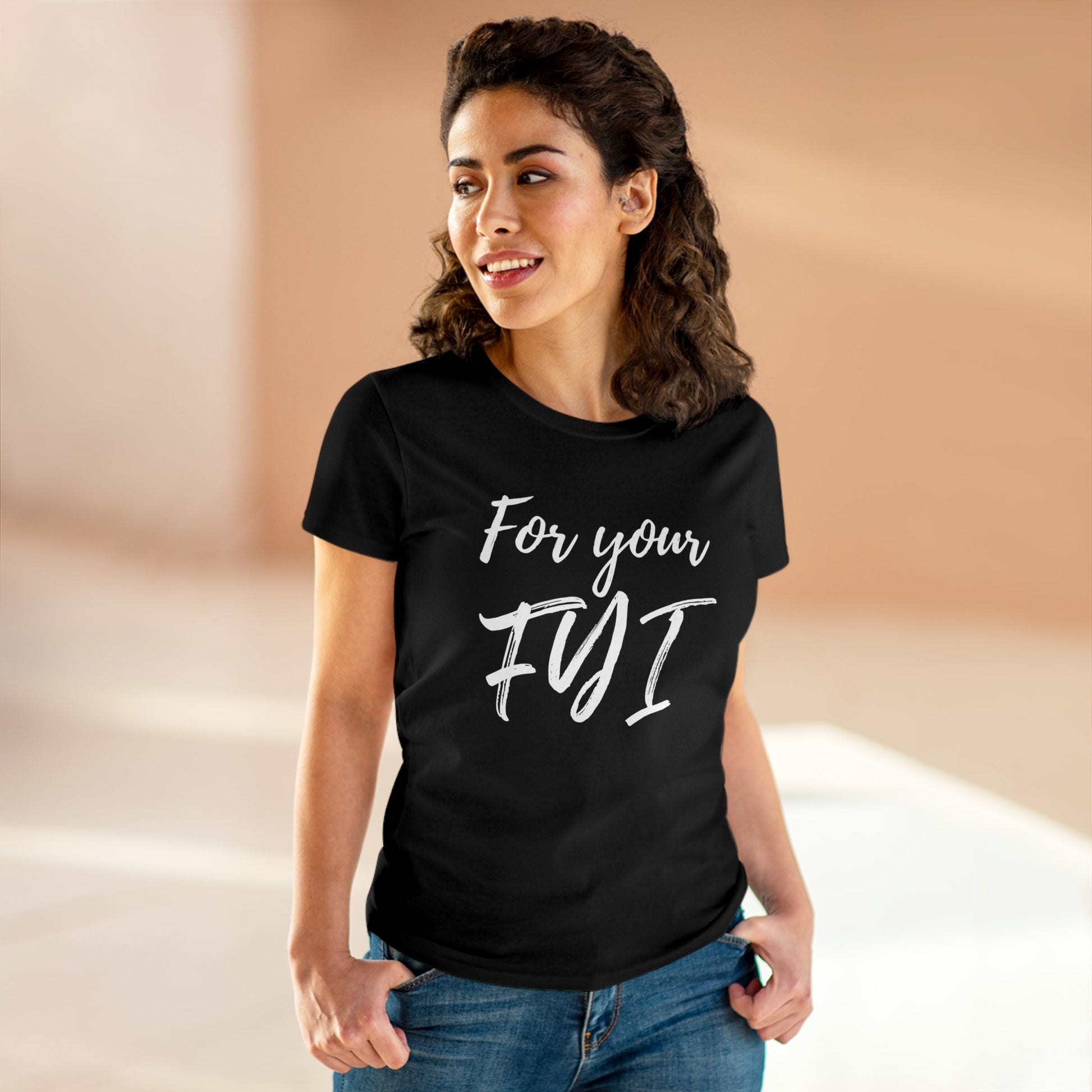 Women's crewneck Black with White Script "For Your FYI"