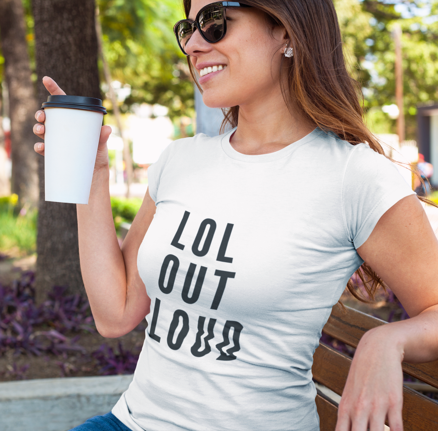 Womens LOL Out Loud White crewneck Block Font